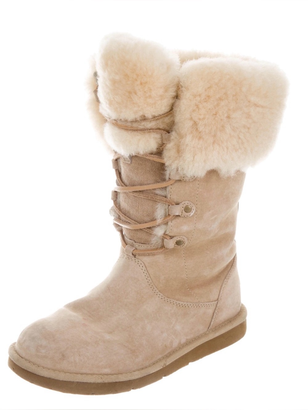 UGG Chestnut Suede Shearling Cuff Winter Boot - Light Tan